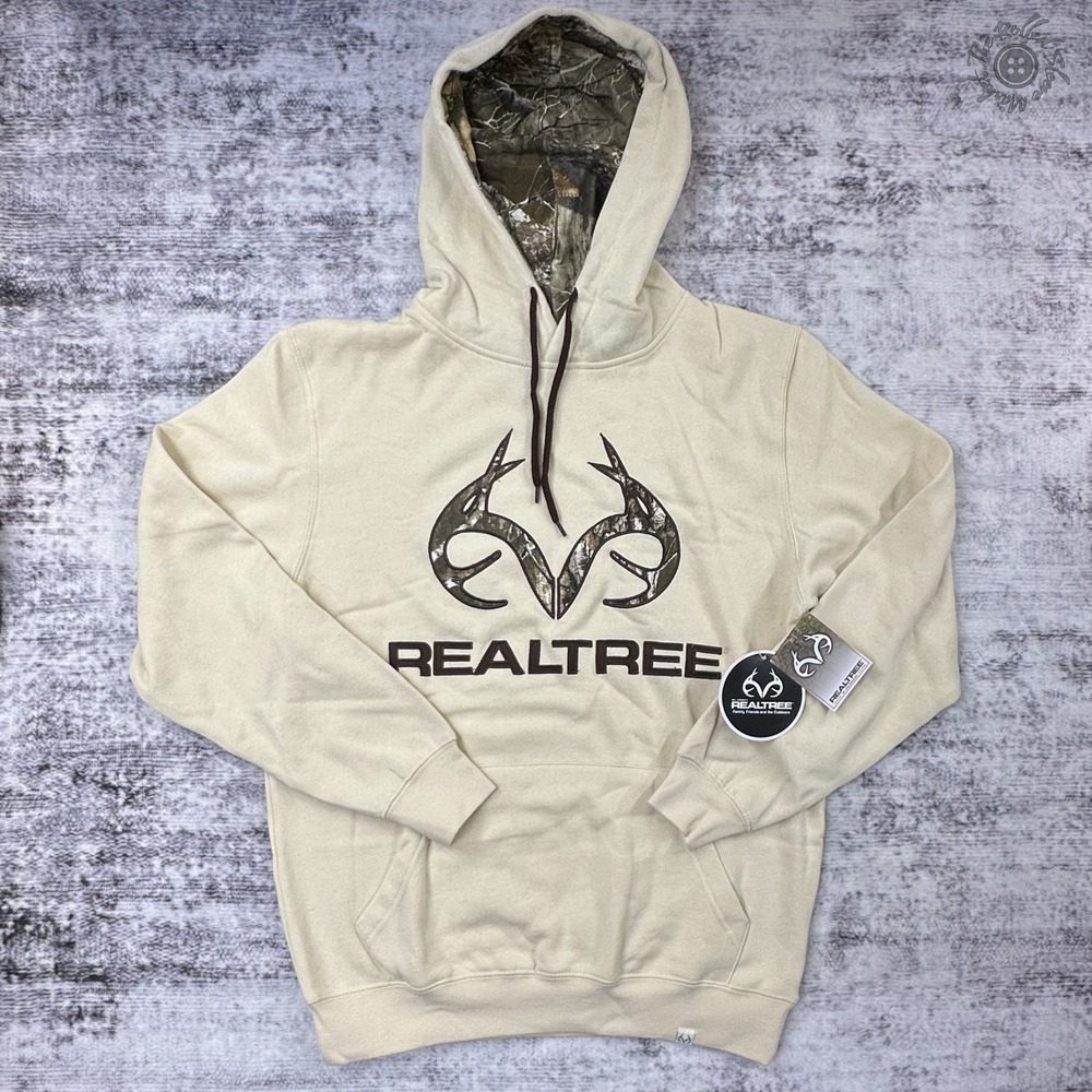 NWT Realtree Hoodie Men's Medium‎ Beige Camo Logo Hunting Sweatshirt